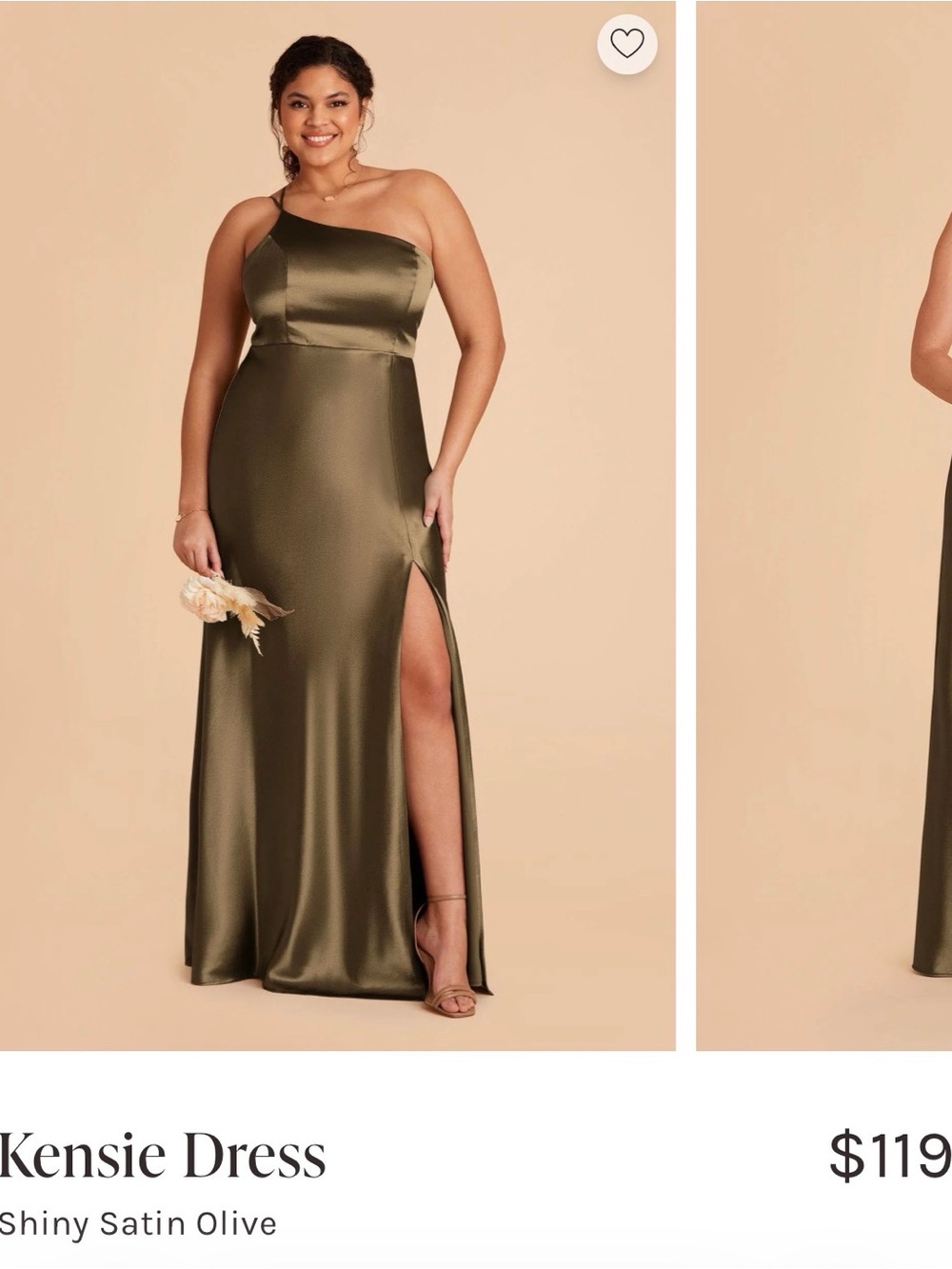 Birdy Grey Shiny Olive One-Shoulder Satin Gown with Side Slit